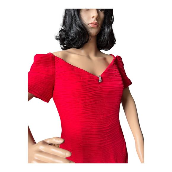 NWT Vintage Cache Red off shoulder ruched sexy dress size medium - Picture 8 of 16